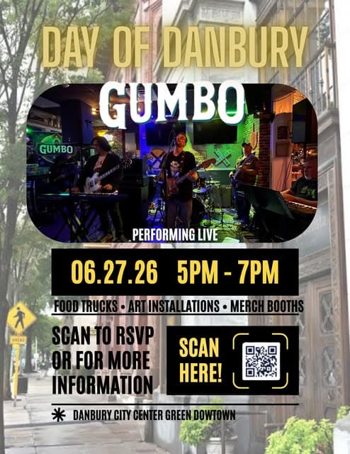 Day of Danbury gig poster with Gumbo performing live